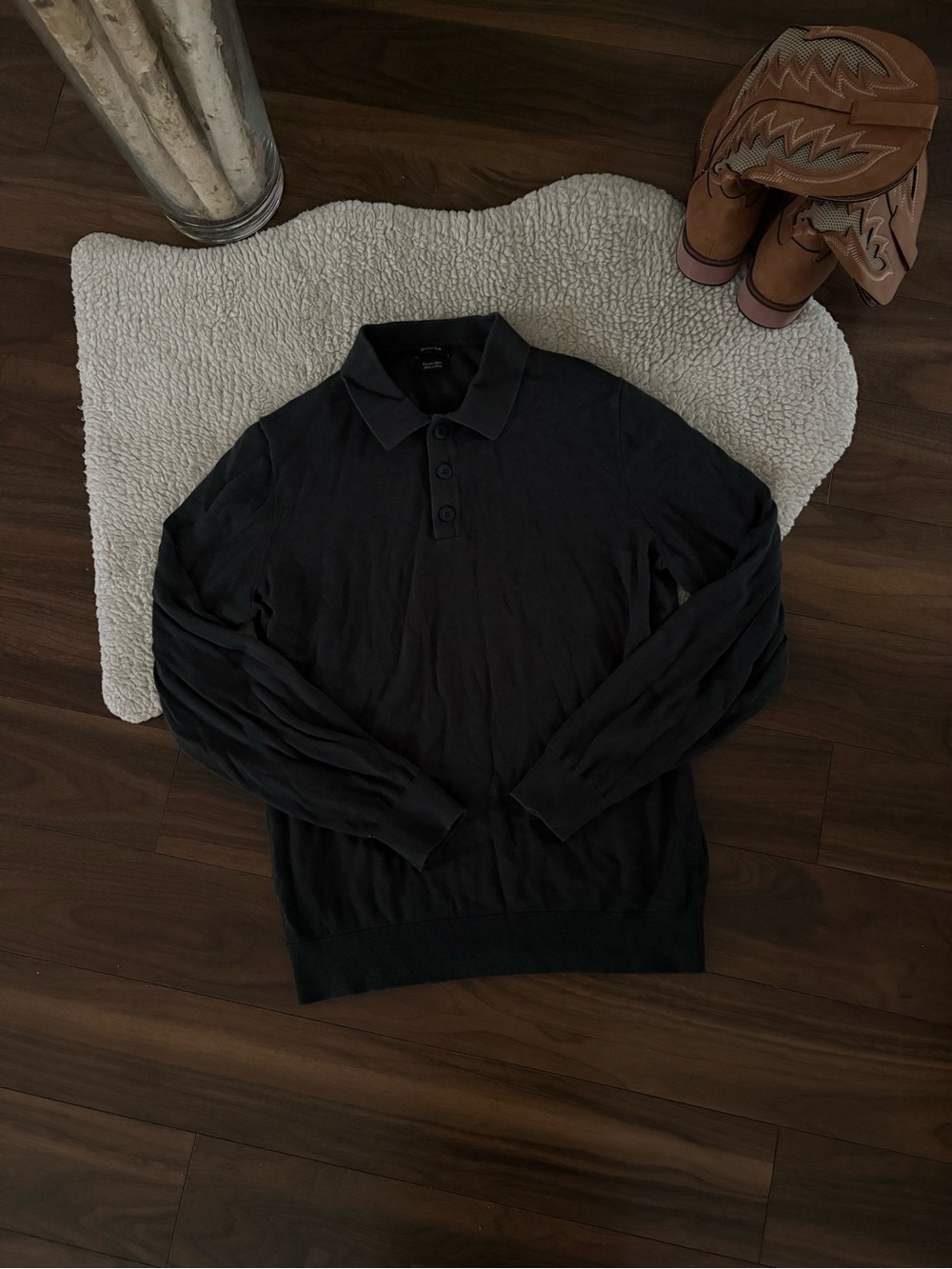 🖤MASSIMO DUTTI BLACK LONG SLEEVE POLO SWEATER – MEN’S